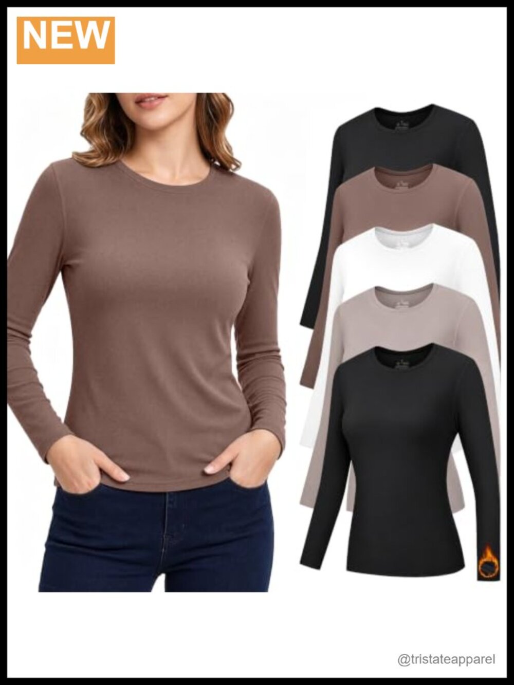 5 Pack Women's Thermal Shirts Fleece Lined Long Sleeve Crew Neck Base Layer